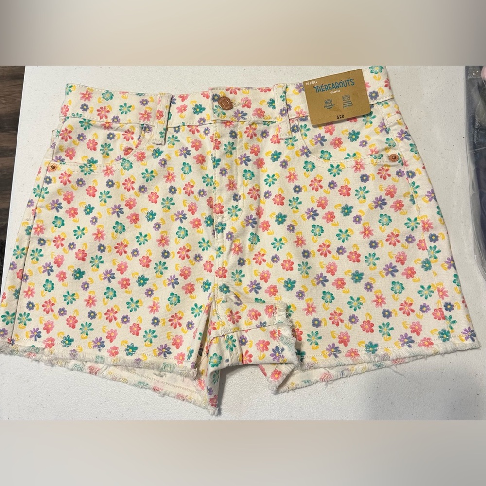 Thereabouts Girls’ Size 16 Reg. Floral Denim Shorts NWT
